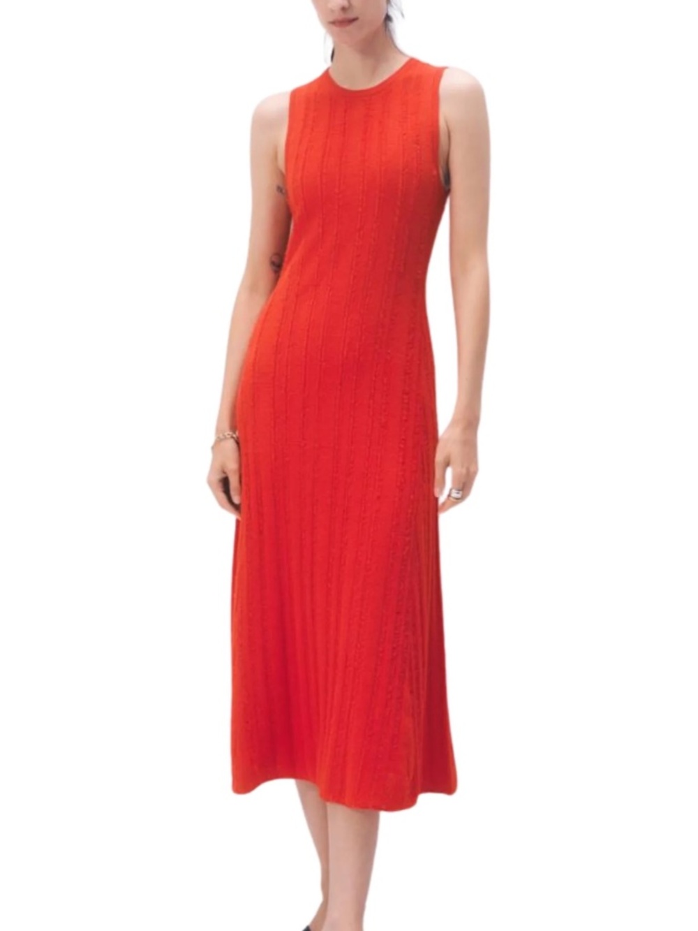 NWT White & Warren Linen Blend Midi Dress Poppy Rouge Red Fitted Sleeveless $495